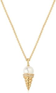 LADYGD Gold Pendant Necklace for Women 14K Gold Plated Cubic Zirconia Pearl Cute Dainty Necklace Trendy Handmade Everyday Gold Jewelry Gifts for Teen Girls, Pearl, Pearl