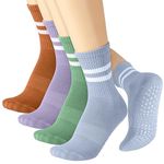 Firtink 4 Pairs Grips Yoga Socks Non Slip Long Yoga Socks for Women Pilates Grips Socks Yoga Socks With Grips Women Long Pilates Socks Yoga Non Slip Socks with Stripe for Women Girls