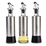 Bruntmor Stainless Steel Oil Dispenser, 260ml, Glass Bottle for Olive Oil, Kitchen Liquid Dispenser Bottle