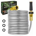 Metal Garden Hose 100FT with Brass Nozzle, Stainless Steel 304 Water Hose, Flexible No Kink Hose, Lightweight, Tough, Rust-proof for Yard, Outdoor, RV