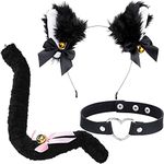 WILLBOND 3 Pieces Halloween Cat Costume Accessories Set, Included Cat Ear Headband Leather Heart Choker and Cat Tail with Bell for Women Cosplay Party Decoration (Black)