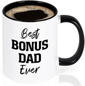 Maustic Tazza con scritta "Best Bonus Dad Ever", regalo per papà da figlia figlio, regalo di Natale, regalo di Natale, regalo di compleanno per papà e papà, regalo di compleanno per patrigno, tazza da