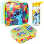 Zawadi Global Stitch Kids Childrens Lunch Box Set – Insulated Lunch Bag, Multicompartment Lunch Box & 580ml Water Bottle - School Travel Lunch Food Set, BPA Free