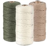 3 Roll Macrame Cord 3mm x 100m, Garden Twine, Garden String Twine for Crafts, Natural Cotton Rope for Wall Hanging, Plant Hangers, 4-ply (Green, Beige, Brown)