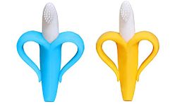 The Cheeky Kidzz Ultra Soft Bristle Baby Gum Massager Banana Teething Shaped Silicone Toothbrush Teethers| Teether Toy for Baby Baby Banana Bendable 100% Flexible Training With Easy to Hold Grip Infant Dental Care For Toddlers/Infants/New Borns(YELLOW,BLUE;4 Months+)