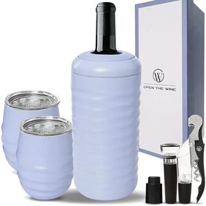 Open The Wine Set of 2 Insulated Wine Tumblers with Lid, Wine Bottle Chiller, and Wine Accessories - Stopper, Aerator, Pourer, Corkscrew - Unique Wine Gifts for Mothers, Women and Wine Lovers (Blue)