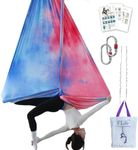 F.Life Aerial Yoga Hammock kit- Yoga Swing Multicolor 5 yards-Flying Yoga Include Daisy Chain,Carabiner and Pose Guide (Light Blue and Pink)