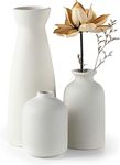 CEMABT White Ceramic vase Set-3 Small Flower vases for Decor,Modern Boho Farmhouse Home Decor,Decorative vase for Pampas Grass&Dried Flowers,idea Shelf,Table,Bookshelf ，Entryway- Distressed