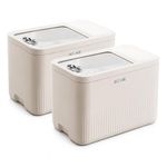 Rioware Rice Storage Container – 10Kg+10kg (Set of 2) Kitchen Dispenser Set Containers | Airtight Moisture Proof Plastic Grain Dispensers | Rotating Daal Store Box For Pulses Dal, Cereals - Cream