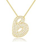 KissYan Bubble Letter Necklace, 14K Gold Plated Balloon Initial Pendant Box Chain Necklace Dainty CZ Jewelry Gift for Women(Letter B)