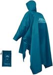 Waterproof Lightweight Reusable Rain Poncho with Adjustable Hood and Arms for Hiking, Camping, Multifunctional Raincoat for Men Women Adults, Large (Blue)