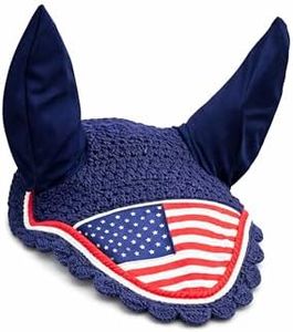Zainee Sports Horse Ear Bonnet USA Flag Breathable Crochet Fly Bonnet with Stretch Lycra Ears Patriotic 4th of July Riding Bonnet for Horses Equestrian Riding Accessory (Navy Blue, Extra Full)