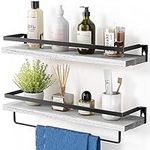 AMADA HOMEFURNISHING Wall Shelves, Floating Shelves for Bathroom, Kitchen, Bedroom, Bathroom Shelf with Towel Bar, Set of 2, White - AMFS01W