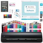 Silhouette Cameo 5 Vinyl Bundle- 36 Sheets of Vinyl, Vinyl Tool Kit, Premium Blade, Pens, and Cameo 5 Start Up Guide with Extra Designs (Matte Black)