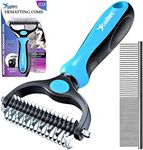 Candure Dematting Comb for Dog and Cat, Pet Grooming Rake and Brushes for Small, Medium Large Dogs 17+9 Double Sided Deshedding Tool Removes Knots & Tangled Hair