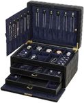 Homruilink Genuine Leather Jewelry Box - 3 Layer Large Jewelry Organizer with Mirror, Lockable Jewelry Box for Women - Necklace, Ring, Earring Organizer with Drawer - Fathers Day Gift (Black)