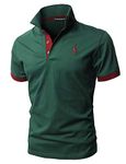 KUNJLELP Men's Regular-Fit Cotton Pique Polo Shirt Short Sleeve Golf Polos,Green,L