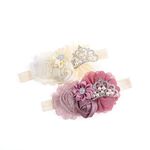 Nishine Baby Christening Headband Toddler Girls Fabric Flower Headband Tiara Stretchy Elastic in Pairs (Child, Ivory/Dusty pink)