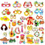 Summer Hawaiian Luau Decorations Accessories - 38Pcs Photo Booth Props Hawaiian Funny Eyeglasses Aloha Paper Glasses Summer Beach Selfie Props for Hawaii Summer Tropical Beach Party Supply