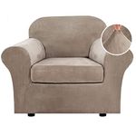 Rich Velvet Stretch 2 Piece Chair Cover Chair Slipcover Sofa Cover Furniture Protector Couch Soft with Elastic Bottom Chair Couch Cover with Arms, Machine Washable(Chair,Taupe)