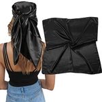 AWAYTR 35" Large Square Satin Head Scarf - Silk Hair Scarf Square Hair Bandanas Large Scarf Sleeping Head Wraps for Women (Solid color(Black))