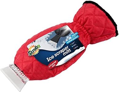 SCRUBIT Ice Scraper with Glove - Car Windshield Scraper for Ice and Snow w/Fleece Mitt - Quickly Scrape and Remove Snow While Staying Warm - Waterproof & Windproof - Car Scraper Snow Brush (Red)