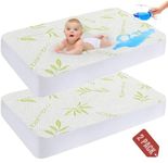 Bamboo Crib Mattress Protector 2 Pack - 100% Waterproof Baby Crib Cooling Mattress Cover - Ultra Soft Jacquard Fabric Breathable Noiseless Mattress Pad Covers - Oeko-TEX Certified