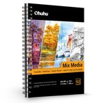 A4 Sketchbook Hardcover: Ohuhu Sketch Book 62 Sheets/124 Pages, 200GSM Heavyweight Acid-Free Papers, Spiral Bound Large Art Book for Mixed Media Art Pencil Markers Charcoal Acrylic Watercolour