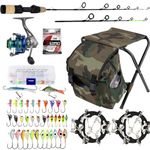 QualyQualy Ice Fishing Rod Reel Combo, Full Ice Fishing Kit with Backpack Seat Ice Cleats Ice Fishing Jigs Ice Fishing Gear