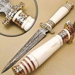 NoonKnives: Hand Made Damascus Steel Collectible Knife Handle Camel Bone brass insert (white)