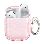 Aircawin for Airpods Case Clear Pink Glitter,Sparkle Bling Clear Case for Airpod case,Full Protective Shockproof Soft TPU Accessories with Keychain for AirPods 2&1 for Women Girls-Pink Glitter