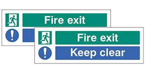 Fire exit Keep Clear Double sided self adhesive window sticker 300x100mm