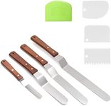 Jzszera Angled Cake Icing Spatula Set with Dough Scraper and Cake Scraper Set for Cake Decorating, Professional Offset Frosting Spatula (4” 6" 8" 10" Blade) with Hangable Wooden Handle