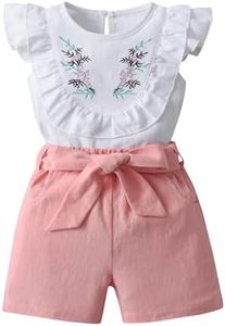 Rebey Toddler Baby Girl Clothes Summer Ruffle Sleeve T-Shirt Tops Shorts Outfits Set, White+pink, 2-3T