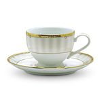 Noritake Japan-Porcelain Tea Cup Saucer Set Of 12,Service For 6-Kitchen&Dining Luxury Gold Tableware Coffee & Tea Mug Set In Gift Box-Hearth Collection Monarch Gold Tea Set,215 Milliliters-215 Ml