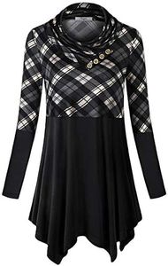 Cestyle Womens Tops Plus Size, Misses Office Wear Tunics for Legging Plaid Cowl Neck Warm Knitted Asymmetric Hem Daily Wear Soft Stretch Flattering Thin Sweater Gray X-Large