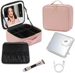 NOVANEX Travel Makeup Case: Professional Cosmetic Artist Organiser with Large Lighted Mirror Partitionable Cosmetic Bag, Waterproof and Portable Train Case Accessories/Tools Case (Pink, Small)