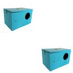 GO7 Bird House Wooden Breeding Box for Love Birds, bajri Bird Java Zebra Bird Breeding Box for Small Birds, Blue Color Pack of 2 (Coco Fiber Free)