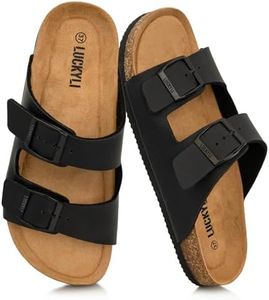 LUCKYLI Kids Sandals for Boys Girls Cork Footbed Slide Sandals with Adjustable Straps Non-slip Summer Slippers for Indoor Outdoor (Little/Big Kids) (12 Little Kid, Black)