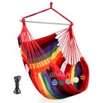 GOCAN Hammock Chair Large Hammock Swing, 110 x 150 cm Load 150 kg, Cotton Hammock Chair Metal Spread Bar Wide Seat Swing Chair (Red)