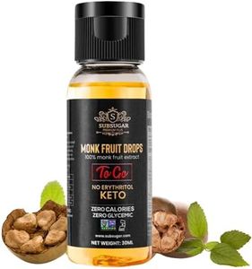 SubSugar Pure Concentrated Monkfruit Liquid Sweetener Drops no Erythritol Made with 100% Monk fruit juice , Zero Glycemic, Zero Calories, Sugar Free, Keto Diet Friendly for Coffee and Snacks Organic by USDA PLAIN, (30ML) Sub Sugar Monk Drops