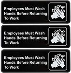 Excello Global Products Employees Must Wash Hands Before Returning to Work Sign: Easy to Mount Plastic Safety Informative Sign with Symbols Great for Business, 9"x3", Pack of 3