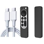 Silicone Case for Apple TV 4K Siri Remote/C-Type Fast Charger Cable, Protective Cover for Newest Siri Remote with C-Type-to-C Charger Cable