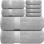 Infinitee Xclusives Premium Bath Towel Set for Bathroom, Hotel, Spa & Gym - [Pack of 8] 100% Cotton Bathroom Towel Set - 2 Bath Towels, 2 Hand Towels and 4 Washcloths |Charming Grey|