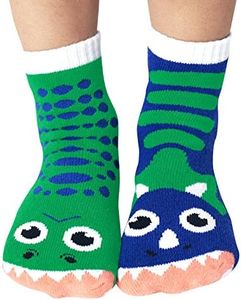 Pals T-Rex & Triceratops Crew Socks for Kids, Mismatched Style, Durable & Cozy Pair for Boys and Girls, Funny, Crazy, & Funky, 1 Pair