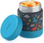 Bentgo Kids Stainless Steel Food Jar - 11oz Leak-Proof Double Insulated Hot or Cold Food Container with Removable Silicone Bumper, Dishwasher Safe, Easy Open Lid, Ages 3+ (Dinosaur)