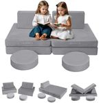 MeMoreCool Kids Play Sofa Bed, Modular Toddler Armchair Couch Chair for Bedroom Playroom, 8-Piece Fold Out Couch Play Set, Creative Baby Couch Children Convertible Sofa, Grey