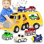 Aoskie Toy Cars for 3 4 5 Year Boys, Car Transporter Toy, Carrier Truck with 4 Pull Back Car Toys, Vehicle Playset Gift for Toddlers Girls Age 3-5 Birthday Gift Christmas Party Favors