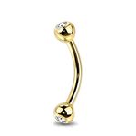 Jewel Barrel Crystal Curved Barbell Eyebrow Bar Piercing Jewellery Earring Daith Rook Anodized Steel 16G (1.2m) 6mm 8mm Length Silver Rose Gold Black with Double Jewelled CZ Balls (Gold, 6)