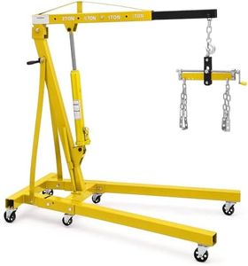 GarveeTech 2 T Engine Hoist, Folding Cherry Picker Engine Hoist with Lever and 6 Casters, Heavy Duty Hydraulic Shop Crane, Engine Crane Lifter for Workshops Garage Warehouse, Yellow